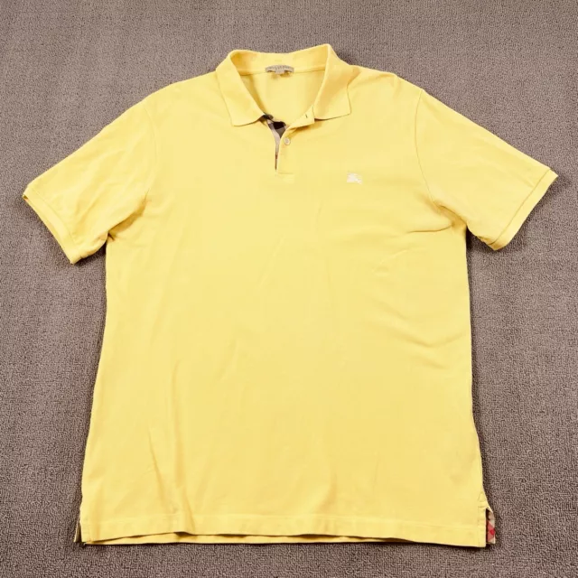 Burberry Brit Polo Shirt Adult Large Yellow Short Sleeve Nova Check Luxury Men's