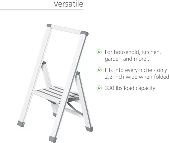 Taburete escalonado plegable de aluminio de 1 paso con escalones anchos antideslizantes, capacidad para 330 libras, 3