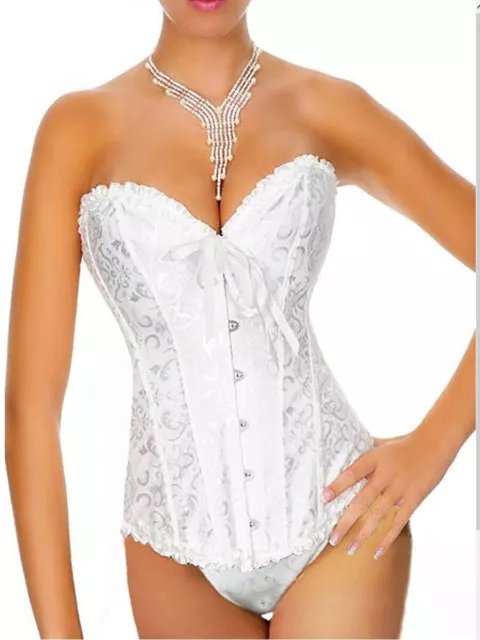 Corsetto bustino  da donna sexy stringivita burlesque broccato bianco e perizoma