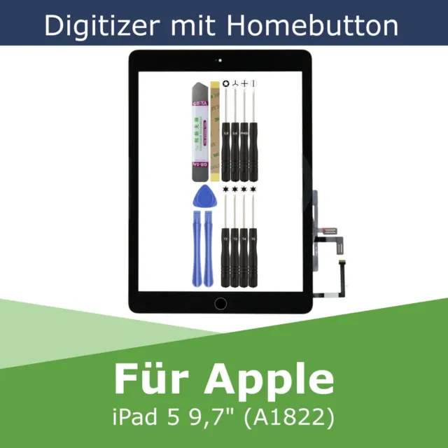 Digitizer für iPad 5.Gen A1822 Schwarz 9,7" Touchscreen Glas Display Scheibe