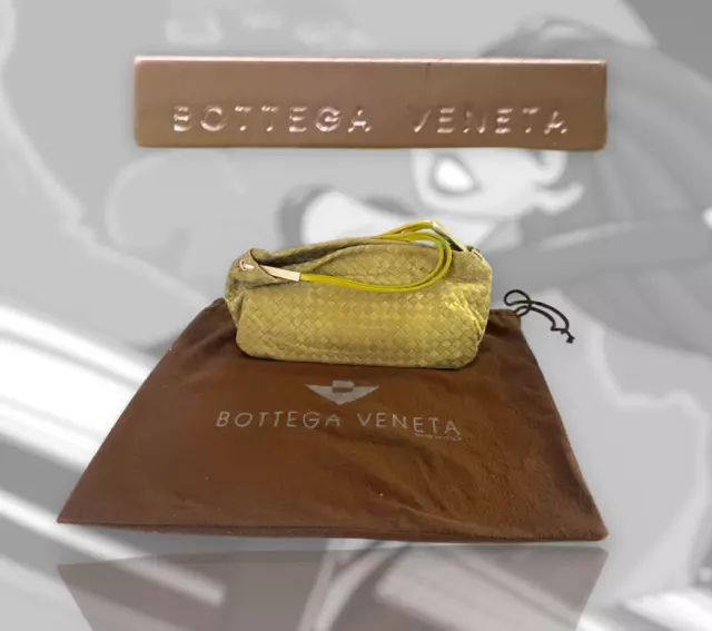 Bottega Veneta Chartreuse Classic Weave Silk Bag with Leather Shoulder Strap