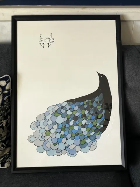 Large Japanese Artist Nomoco Framed Bird Print Rare Collectors Art