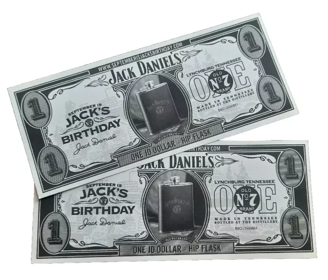 JACK DANIELS DOLLARS 2pk VINTAGE 2007 GREAT NOVELTY BIRTHDAY FATHERS DAY GIFT