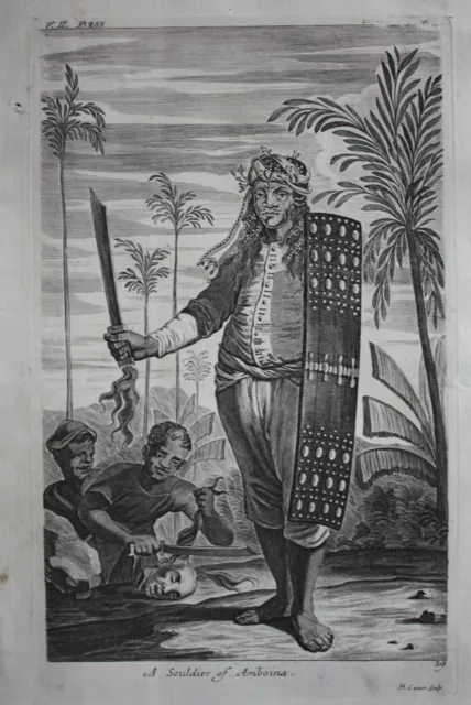 Original antique print, INDONESIA, SOLDIER, Nieuhof, Churchill's Voyages, 1744