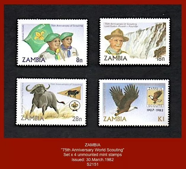 ZAMBIA 1982 - "75th Anniv. World Boy Scouting" - Set x4 mint stamps