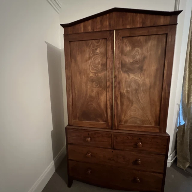 Antique Georgian circa 1830 Faded Mahogany Linen Press Cupboard Wardrobe Armoire