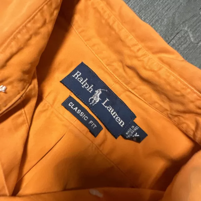 Polo Ralph Lauren Shirt Medium Mens Classic Fit Orange Green Pony Button Down