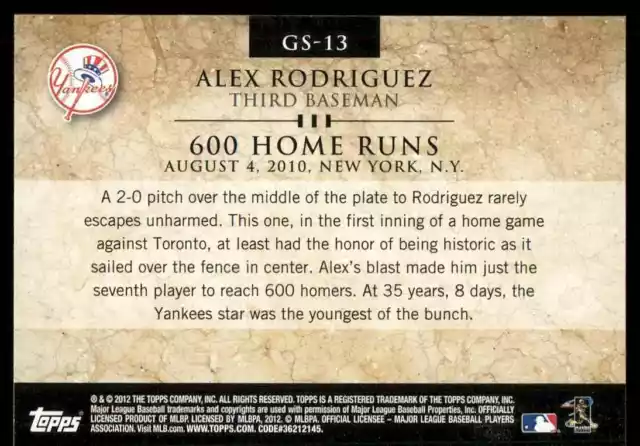 2012 TOPPS GOLD Standard Alex Rodriguez #GS-13 Yankees de New York EUR ...