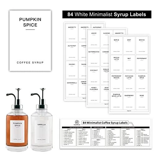 84 Coffee Syrup Labels - Minimalist Fancy Decorn