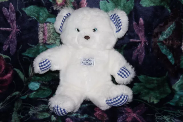 doudou peluche TARTINE ET CHOCOLAT OURS blanc vichy bleu 25 cm comme neuf