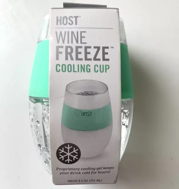 Wine FREEZE Cooling Cup, Freezable Tumbler Clear Mint 8.5oz By HOST NIB FREESHIP