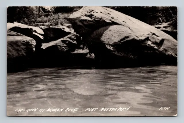 RPPC Port Austin,MI Frog Rock at Broken Rocks 1946 Huron County Michigan