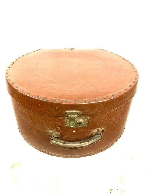 ANCIENNE BOITE À chapeau cuir + chapeau haut de forme déco shabby