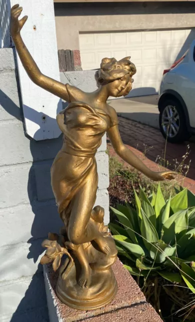 Bradley & Hubbard heavy bronze antique statue lamp goddess 22" tall X 11" wide