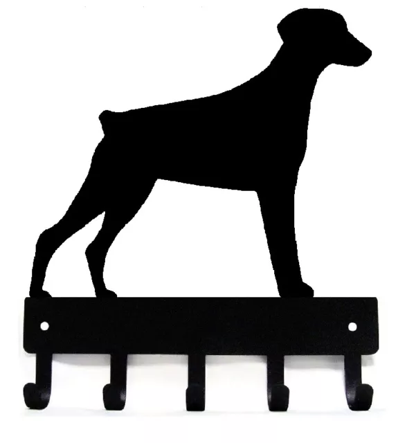 Doberman Pinscher Dog Leash Hanger Metal Key Rack Holder Large 9" (natural ears)