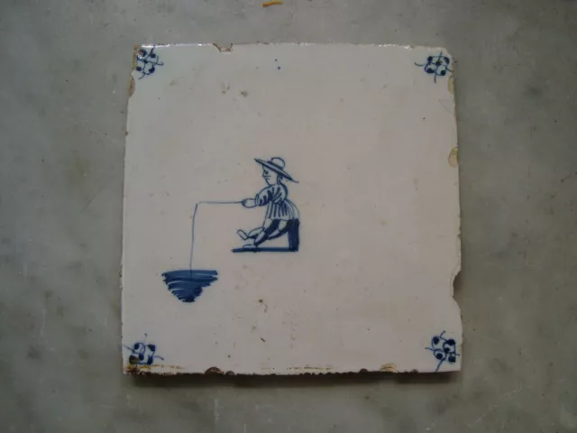 rare18th century delft dutch delftware tile fisherman ,fishing sport
