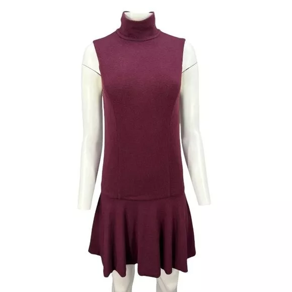 Alice + Olivia Glenn Drop Waist Sleeveless Turtleneck Dress in Merlot Sz 6 2