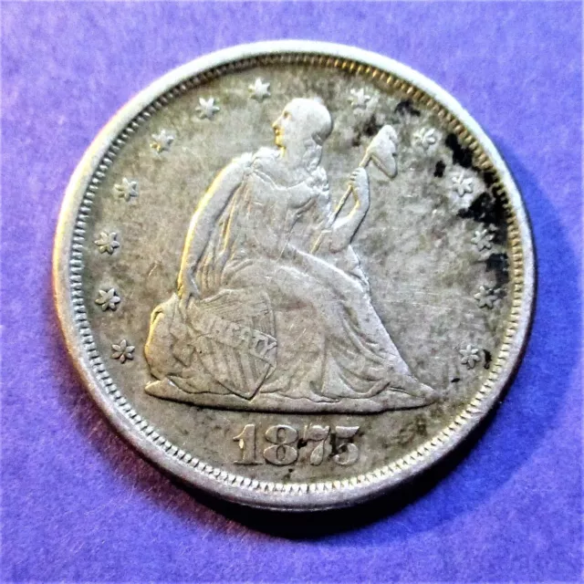 1875-S Twenty Cent Silver Piece. Full Liberty And Rims. Better Grade.