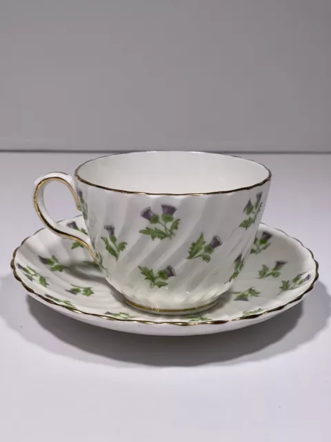 Aynsley Bone China Tea Cup & Saucer Purple Thistle Gold Trim 15287 Vintage