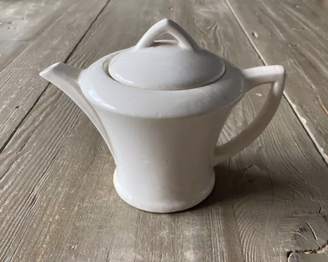 Vtg McCoy Pottery Ceramic Teapot Coffee Pot Off White MCM Atomic Design