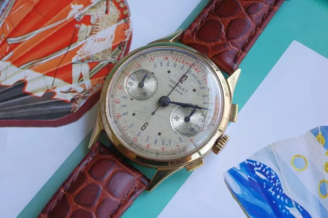 Vintage Nicolet Geneve Swiss Landeron 248 Chronograph Men's Watch 17 Jewels