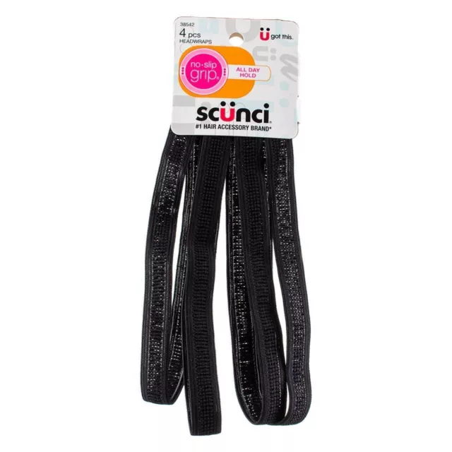 SCUNCI - No-Slip Grip Headwraps Assorted Colors 1.5 cm - 4 Pack