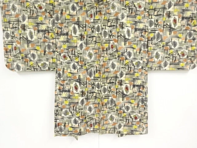 37338# Japanese Kimono / Antique Haori / Taisho Roman Style / Woven Leaves