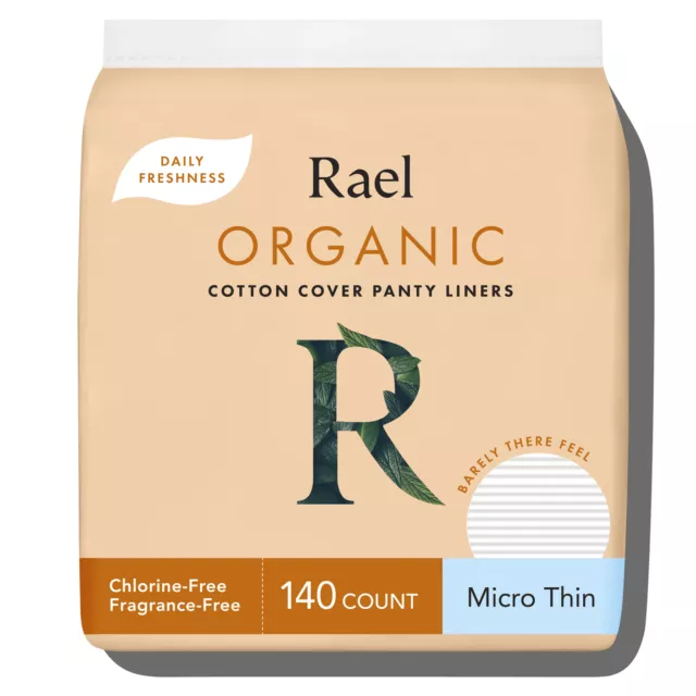 Rael Panty Liners Organic Cotton Cover, Daily, Unscented (Micro Thin, 140 Count)