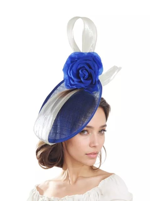 Royal Cobalt Blue Silver Gray Statement Hatinator Womens Kentucky Derby Hats