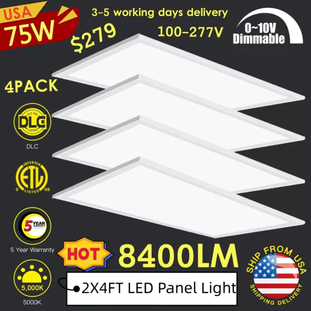 4PC 2x4 LED Ceiling Light, 75W Flat Ultra-Slim Dimmable Edge Lit LED Panel Light