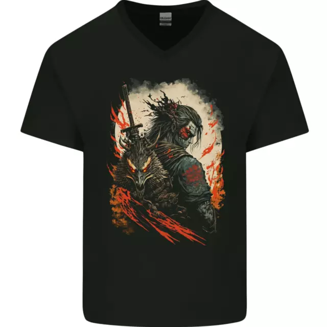Dark Samurai Fantasy Warrior Mens V-Neck Cotton T-Shirt