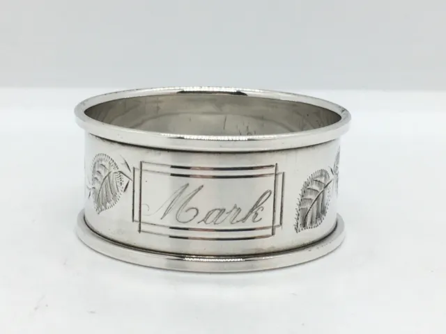 Vintage solid sterling silver napkin ring / serviette holder - engraved Mark