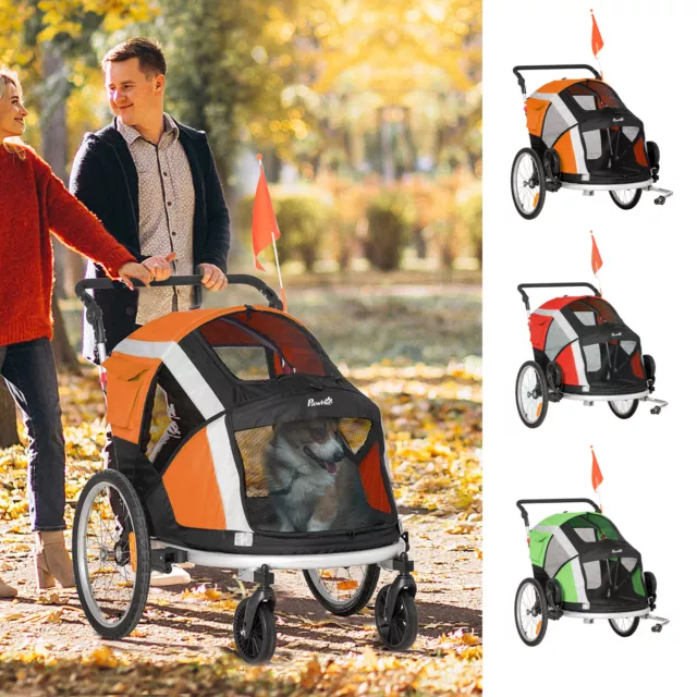 Dog Bicycle Trailer, Two-In-One Foldable Pet Bike Stroller w/ Safety Leash