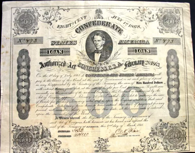 Confederate States of America loan +Coup. Richmond 1863 USA CSA Memminger Rose