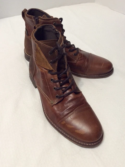 BULLBOXER KELDEN MENS Brown Leather Side Zip Lace Up Cap Toe Boots Size 11 49.00 PicClick