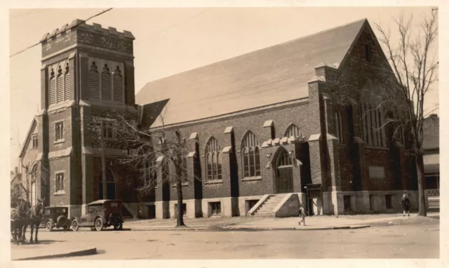 Vintage Postcard Castle Old Building Front View Cars And Horse Carriage