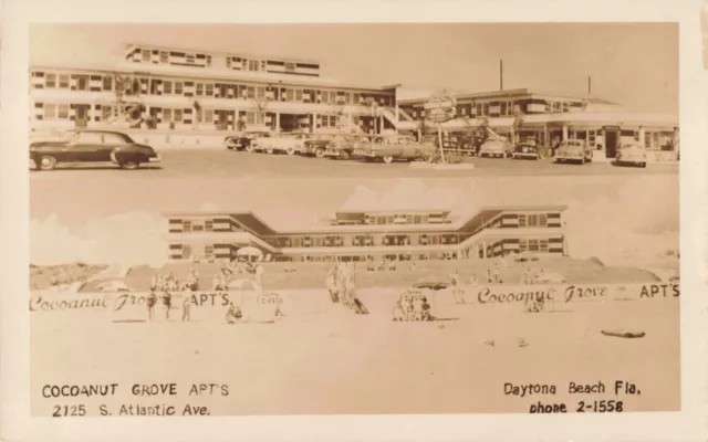 Cocoanut Grove Apartments Daytona Beach Florida Old Cars c1950 Real Photo RPPC