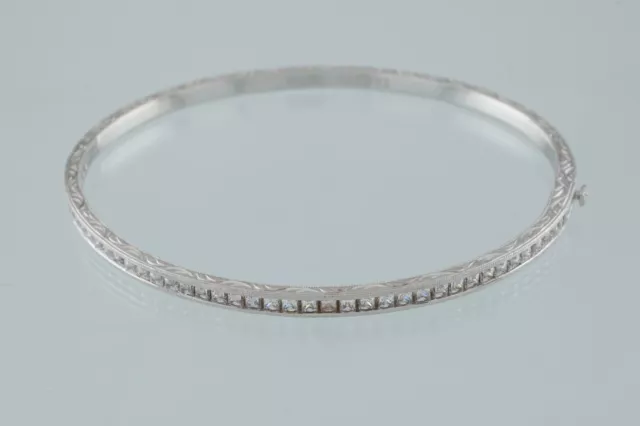 Argent Sterling Tacori Gravé Bracelet W/ Rangée De Channel Set Princesse Coupe 2