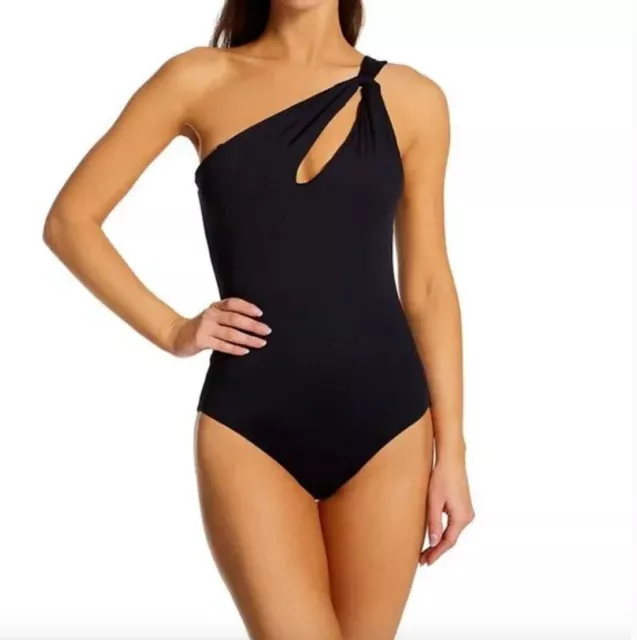 Carmen Marc Valvo BLACK One-Shoulder Cut-Out One Piece Swimsuit, US 10