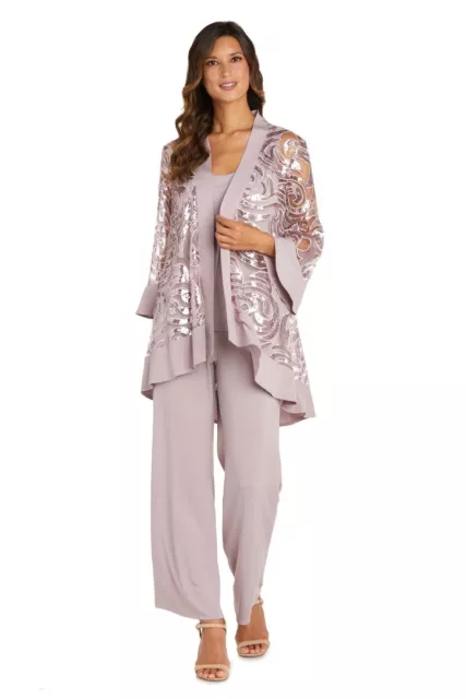 R&M Richards Women’s Sequin Net lace Pantsuit with Necklace - Bride Pant Suit