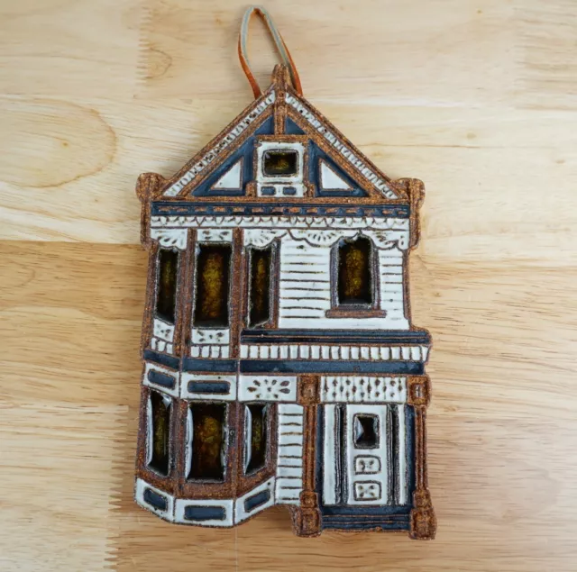VICTORIA LITTLEJOHN Victorian House Rustic Stoneware Tile Trivet  Wall Hanging