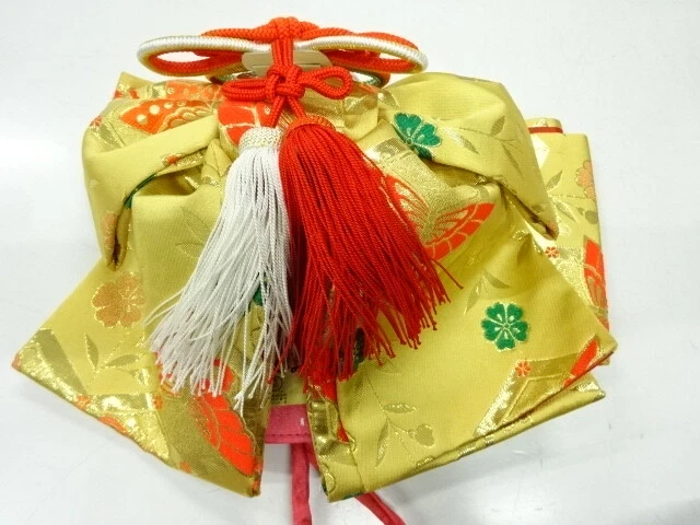 42750# Japanese Kimono / Ribbon Tsukuri Obi For Girls / Woven Butterfly & Ki