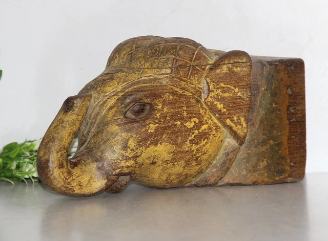 Antique Old Wooden Handcrafted Wall Hanging Decorative ELEPHANT Head Figurine