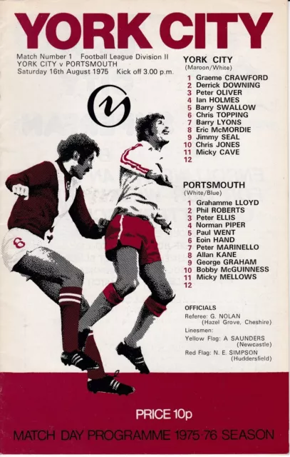 York City  V Portsmouth    2Nd Division   16/8/75 Programme