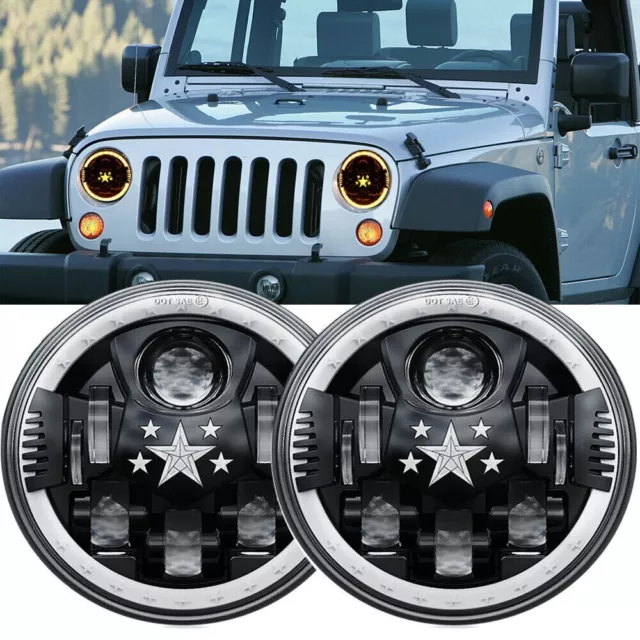 Paar 7 " Zoll LED Scheinwerfer DRL Hi/Lo Träger Für Jeep Wrangler JK Lj Tj CJ