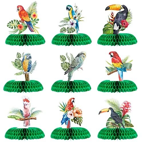 9 Pcs Hawaiian Parrot Honeycomb Centerpieces Summer Tropical Birds Party Cent...