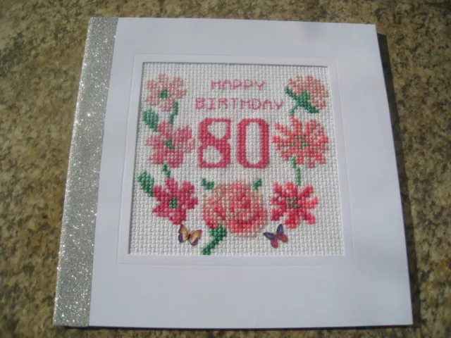 Completed cross stitch  80  Birthday card - 6"x6"