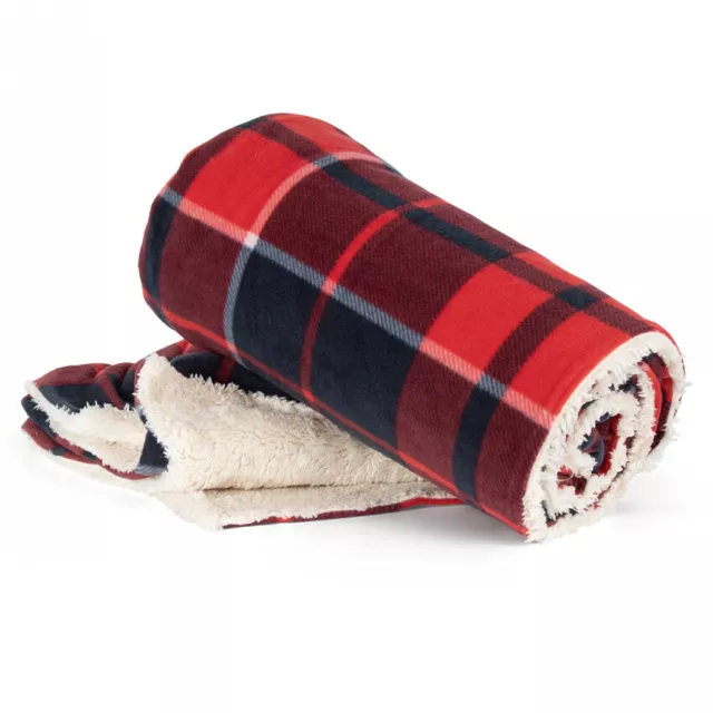 Coperta Plaid Sherpa Morbido Caldo Soffice Natale  Idea Regalo Xmas Rosso Blu