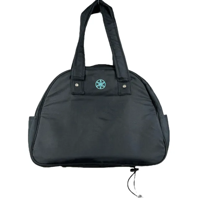Gaiam Yoga/Gym Tote Bag Black Teal Shoulder Strap Bungee Cord for Mat Clean EUC