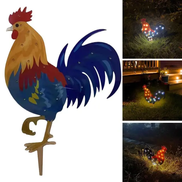 Chicken Yard Art Garden Statues Backyard Lawn Stakes Lights Rooster Decor Gift